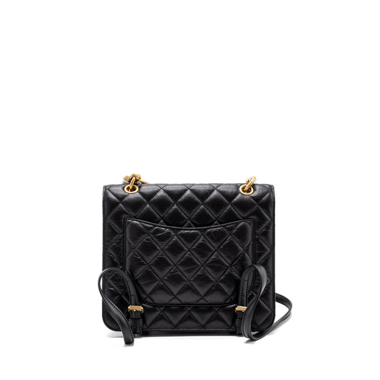 Chanel 23S flap backpack calfskin black brushed  (microchip)