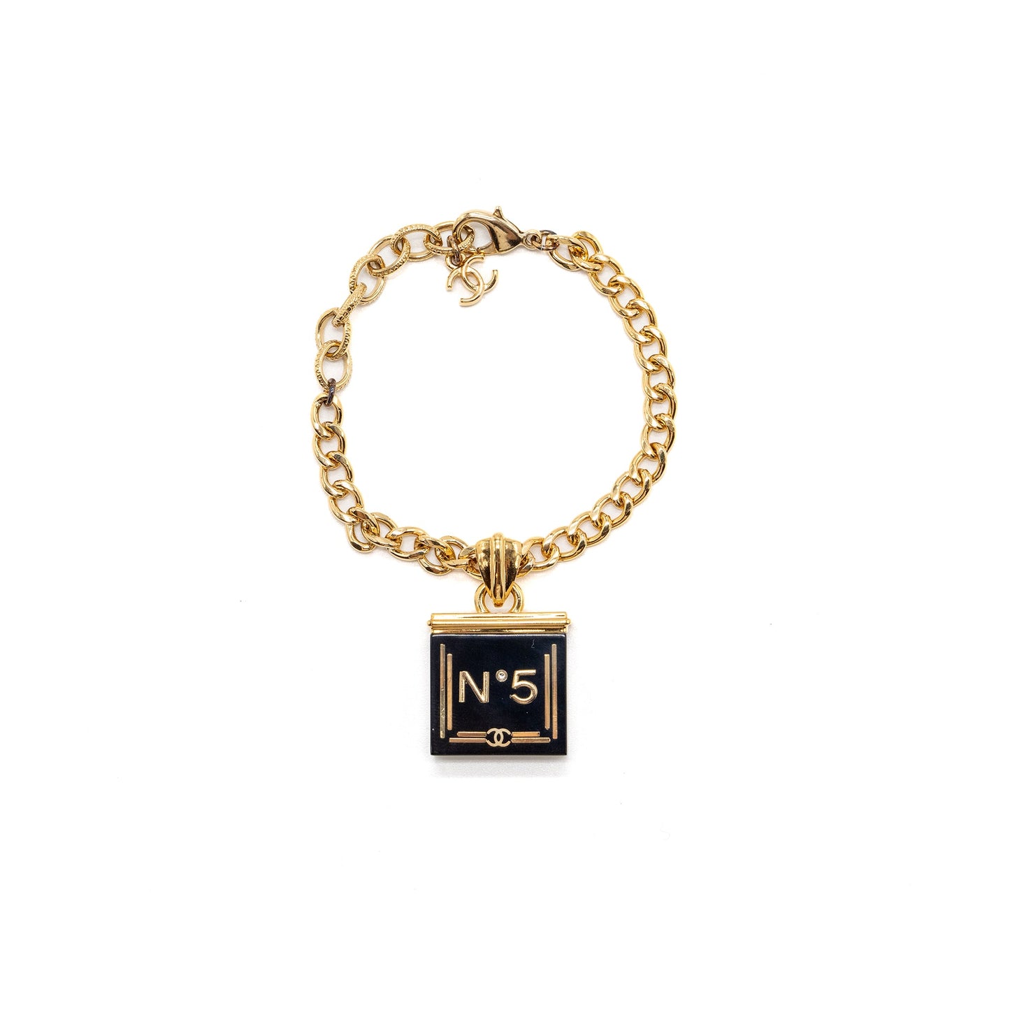 Chanel No.5 chain bracelet black / white