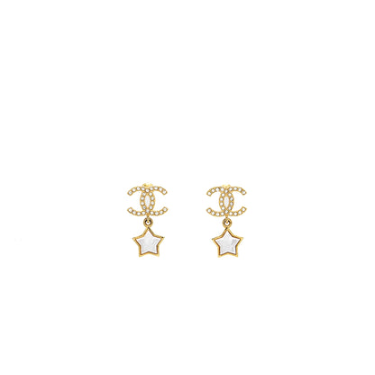 Chanel CC Logo Star Dropped earrings Pearl/Crystal/Gold Tone