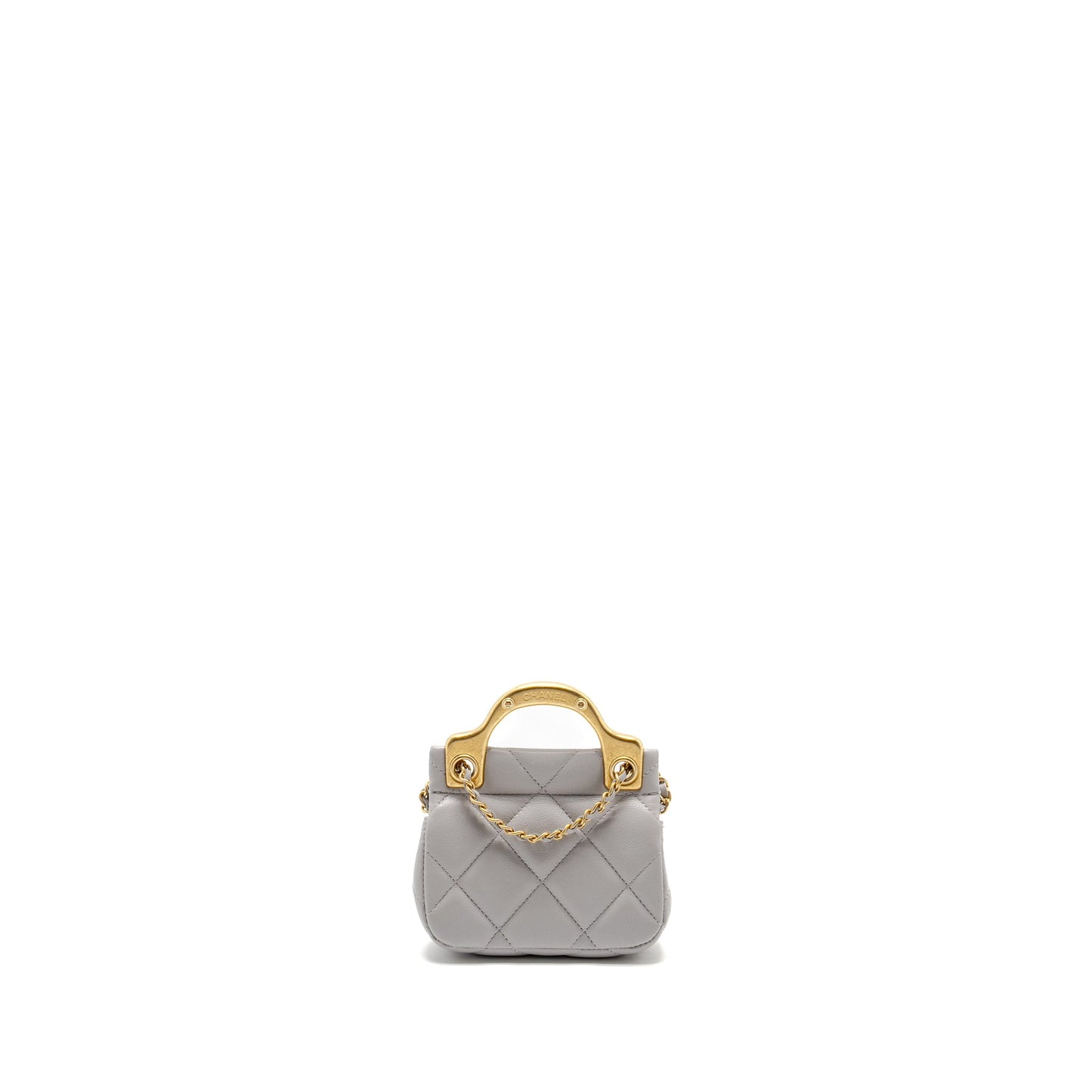 Chanel Mini Quilted Flap Card Holder with chain Lambskin Grey