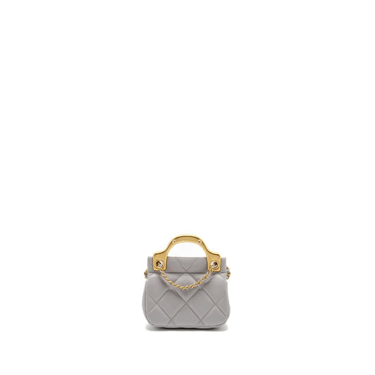 Chanel Mini Quilted Flap Card Holder with chain Lambskin Grey