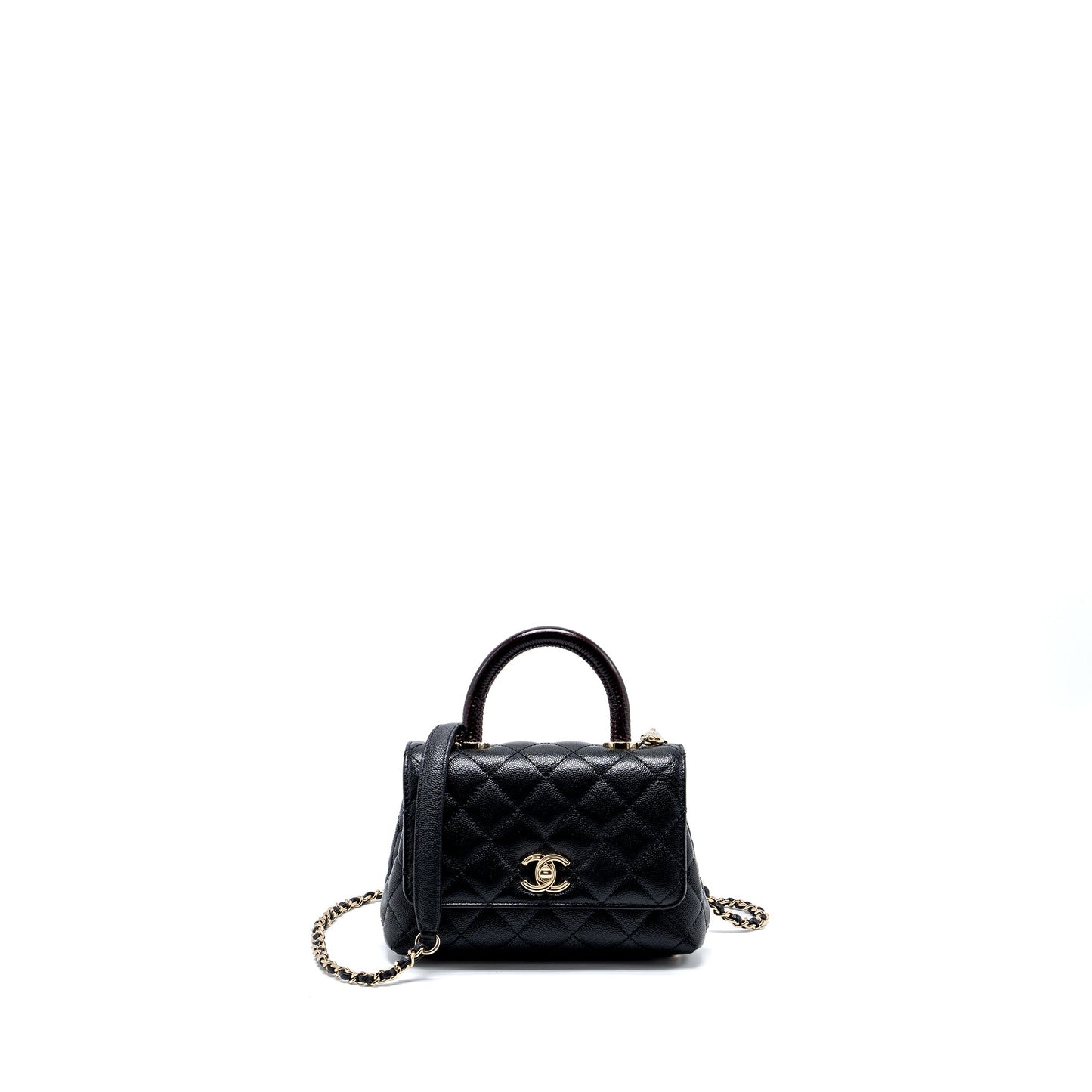 Chanel Mini Coco Handle with Lizard Embossed Handle Caviar Black L (microchip)