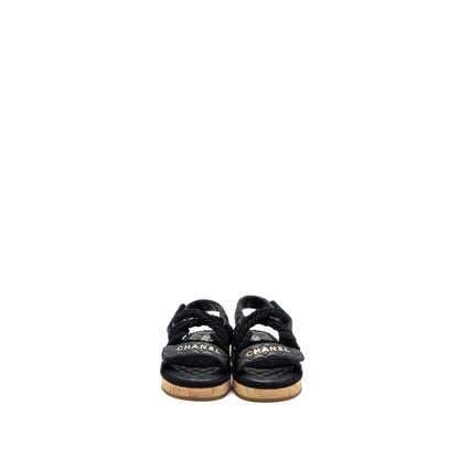 Chanel 21s Size 35 Quilted Letter Sandals Black