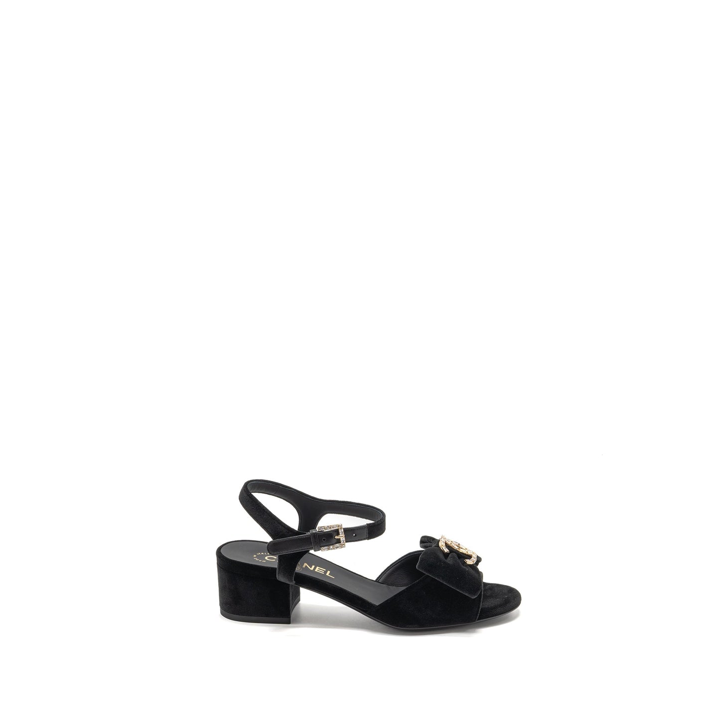 Chanel Size 36 24K Crystal CC Logo Sandals Velvet Black L