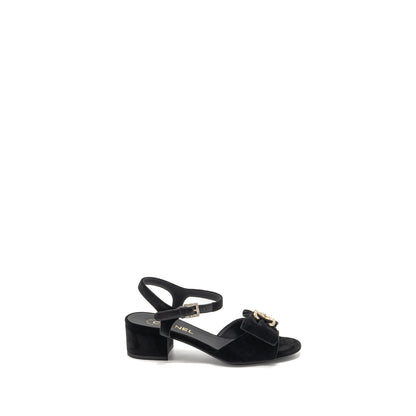 Chanel Size 36 24K Crystal CC Logo Sandals Velvet Black L