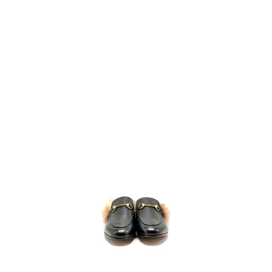 Gucci Size 37 Horsebit Princetown Fur Slipper Leather Black