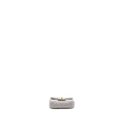 Chanel Mini Quilted Flap Card Holder with chain Lambskin Grey