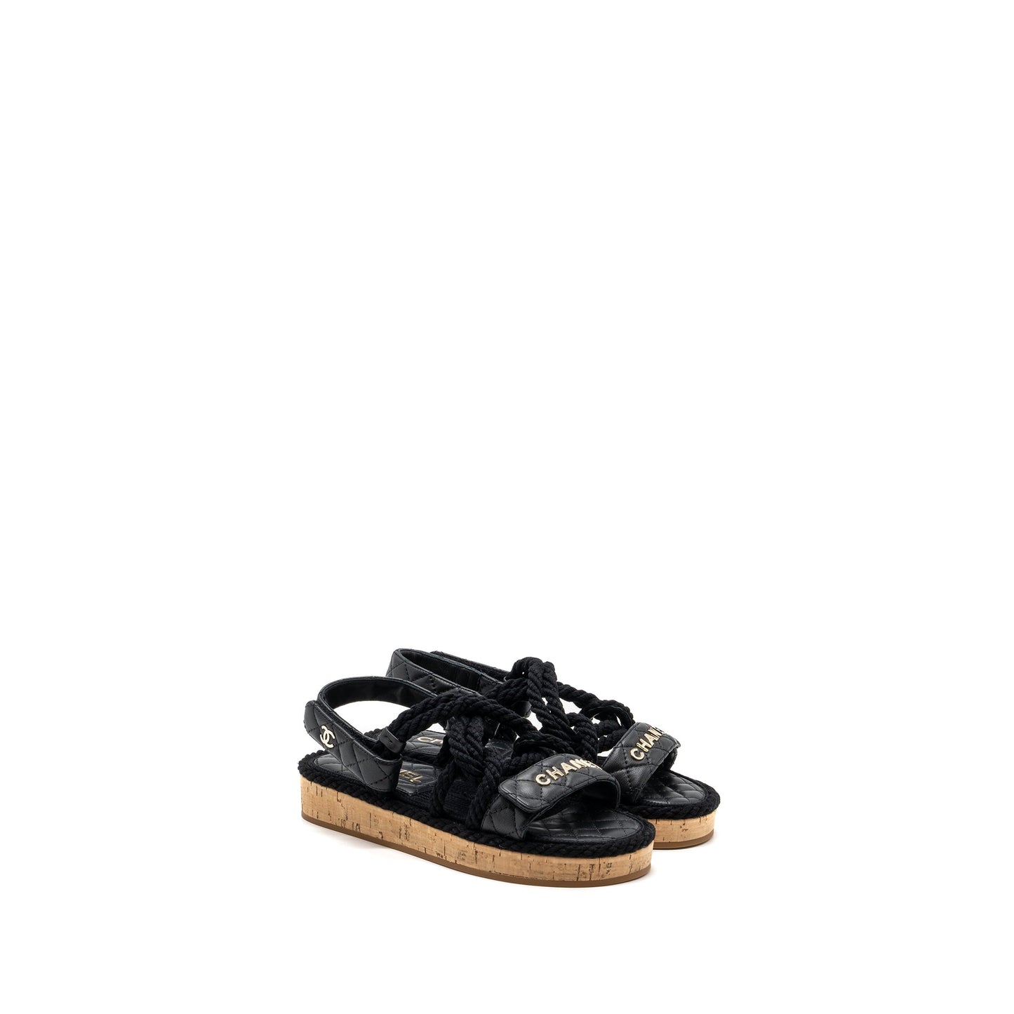 Chanel 21s Size 35 Quilted Letter Sandals Black