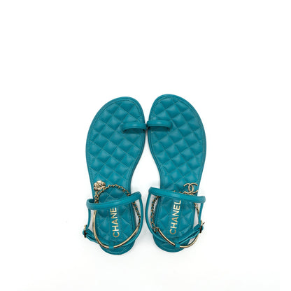 Chanel Size 38 Sandals Leather Green L