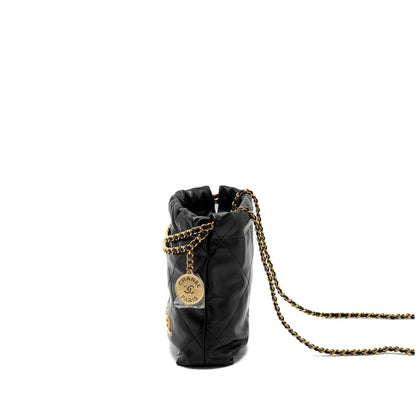 Chanel mini 22 bag shiny calfskin black brushed  (microchip)