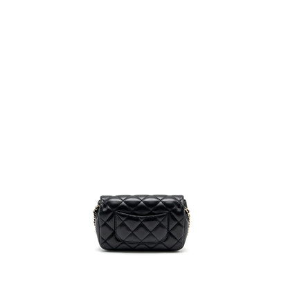 Chanel Pearl Chain Quilted Flap Bag Lambskin Black
