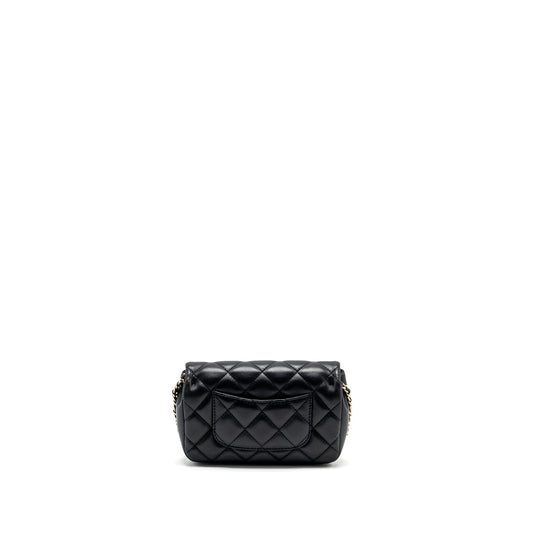 Chanel Pearl Chain Quilted Flap Bag Lambskin Black