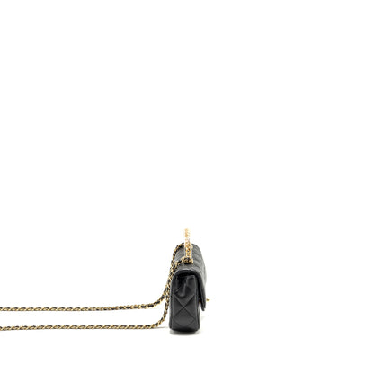 Chanel 24s Top Handle Mini Flap Bag Lambskin Black  (microchip)