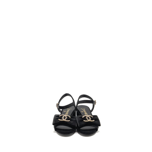 Chanel Size 36 24K Crystal CC Logo Sandals Velvet Black L