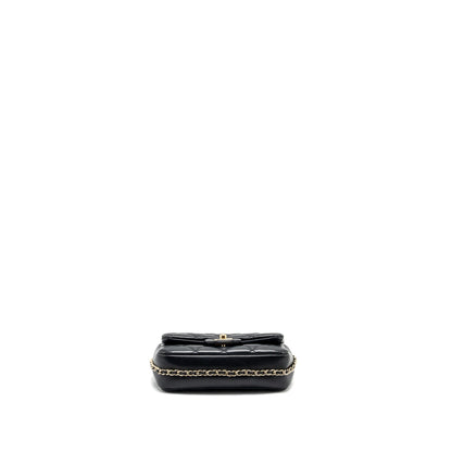Chanel Pearl Chain Quilted Flap Bag Lambskin Black