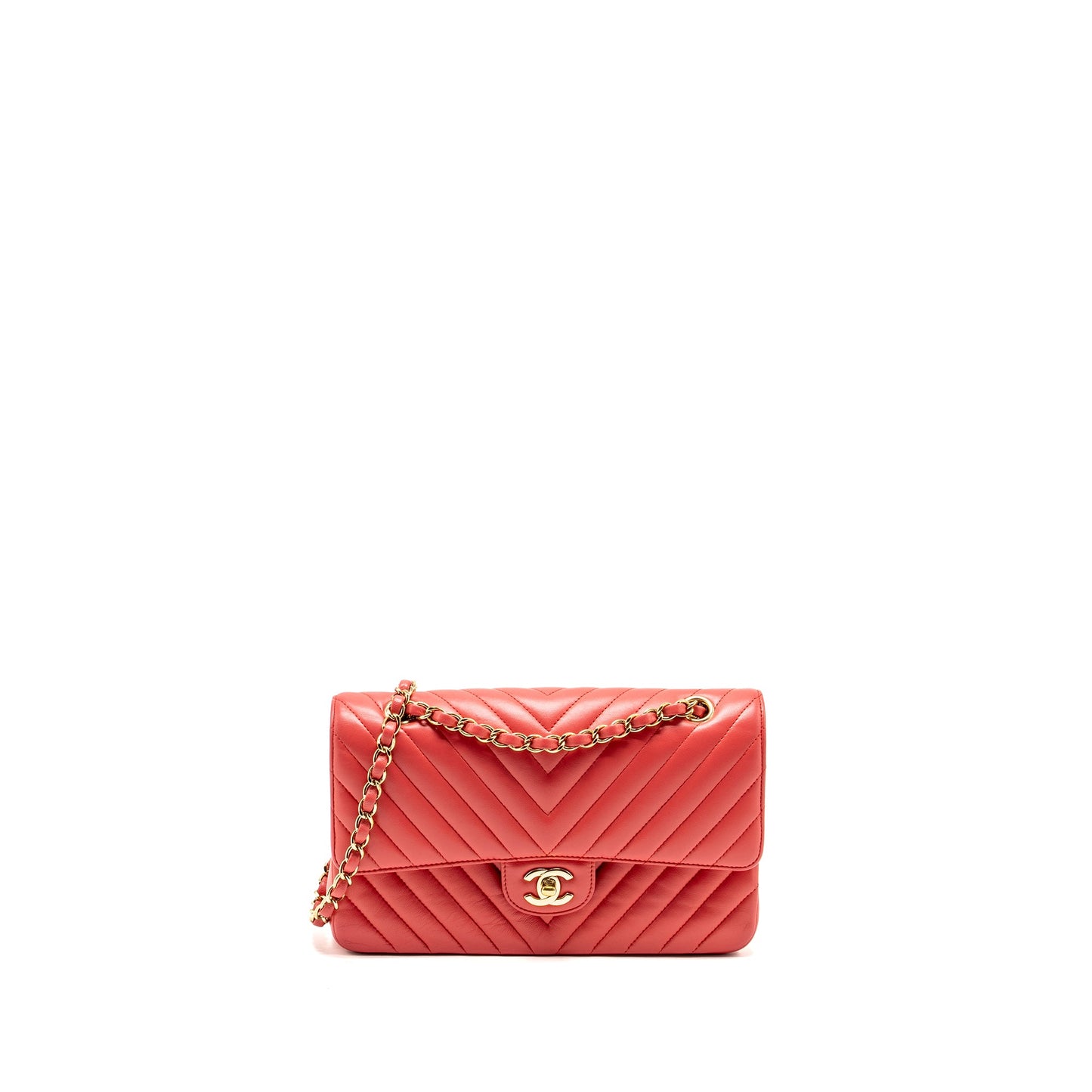 Chanel Medium Classic Double Flap Bag Chevron Lambskin Pink L