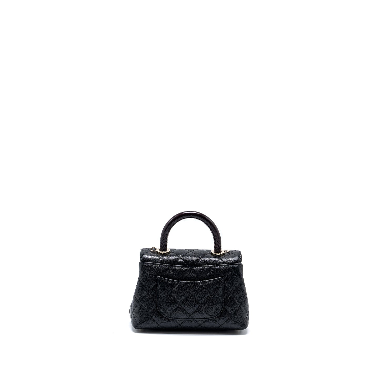 Chanel Mini Coco Handle with Lizard Embossed Handle Caviar Black L (microchip)