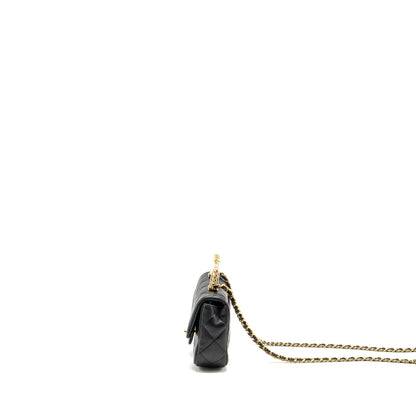 Chanel 24s Top Handle Mini Flap Bag Lambskin Black  (microchip)