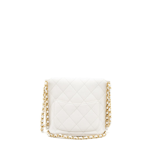 Chanel Crossbody Square Flap Bag Lambskin White Brushed