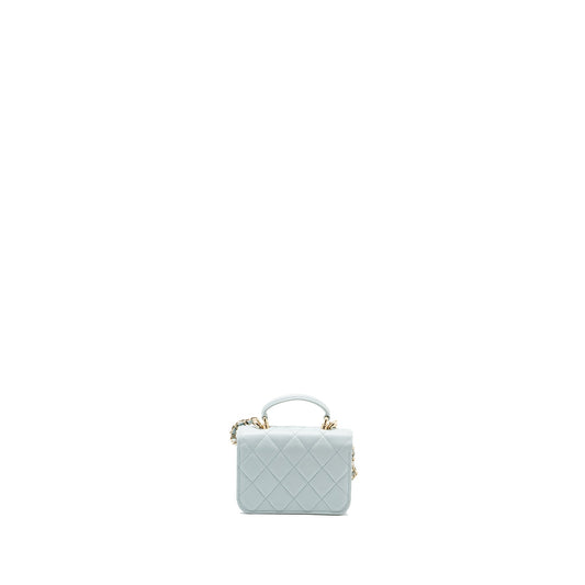 Chanel Top Handle Mini Flap Bag with Chain Lambskin Light Blue L