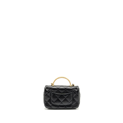 Chanel 24s Top Handle Mini Flap Bag Lambskin Black  (microchip)