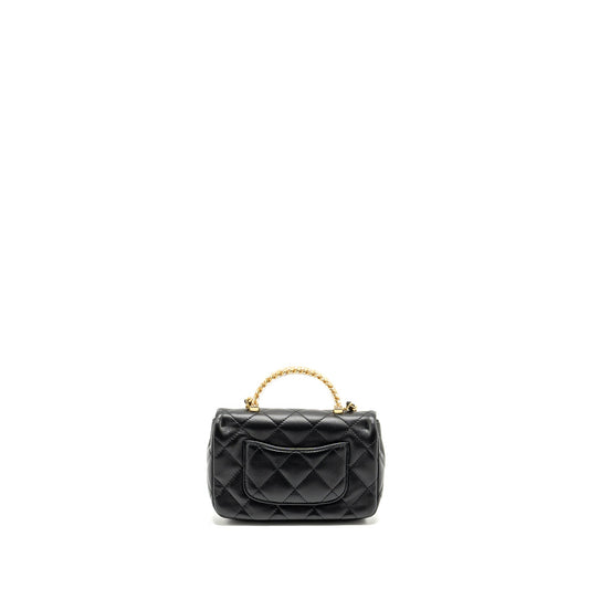 Chanel 24s Top Handle Mini Flap Bag Lambskin Black  (microchip)