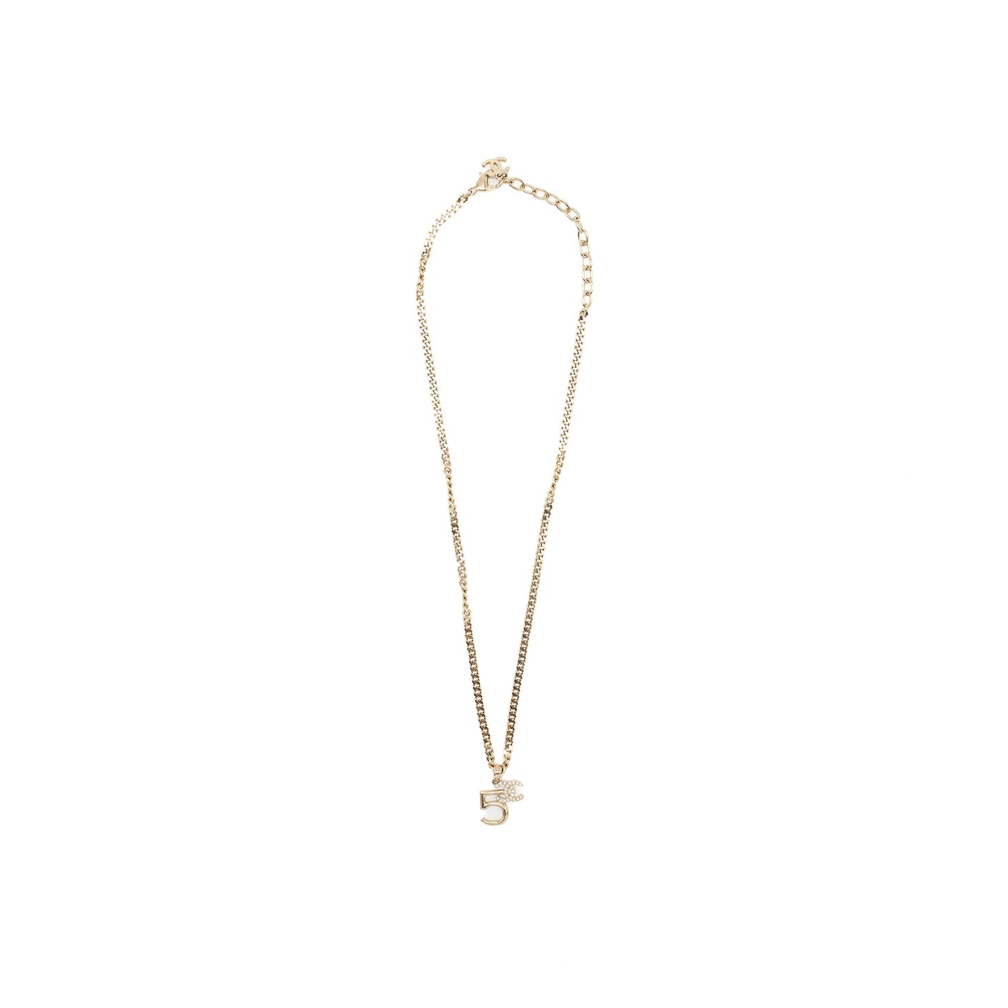 Chanel no5/cc logo necklace crystal Light Gold Tone