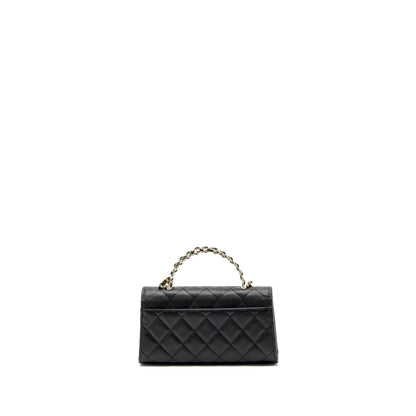 chanel 23p top handle mini flap bag with chain caviar black L (microchip)