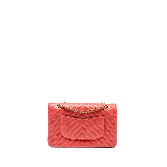 Chanel Medium Classic Double Flap Bag Chevron Lambskin Pink L