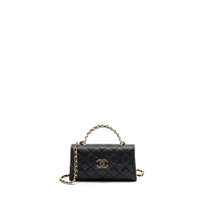 chanel 23p top handle mini flap bag with chain caviar black L (microchip)