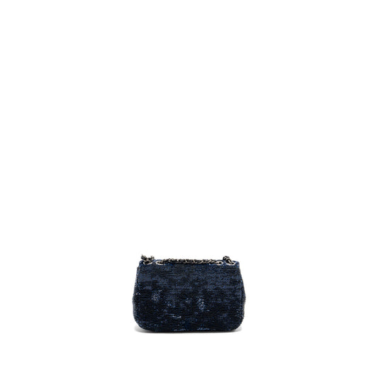 Chanel super mini flap bag sequin dark blue / black