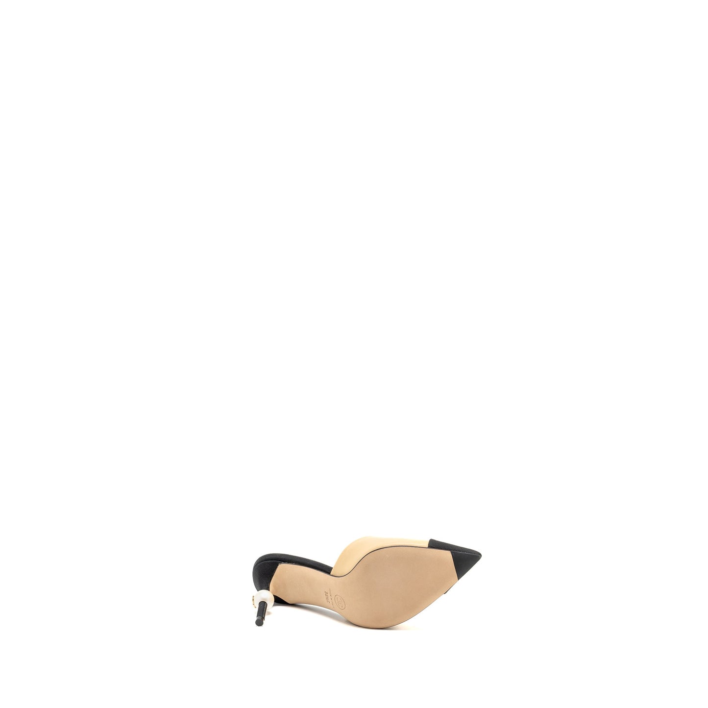 Chanel Size 36.5 Pearl Heel Mule Leather Beige/Black