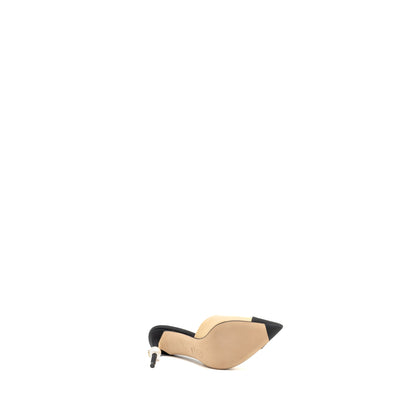 Chanel Size 36.5 Pearl Heel Mule Leather Beige/Black