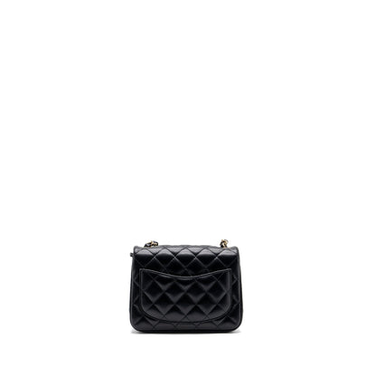 Chanel Classic Mini Square Flap Bag Lambskin Black L (Microchip)
