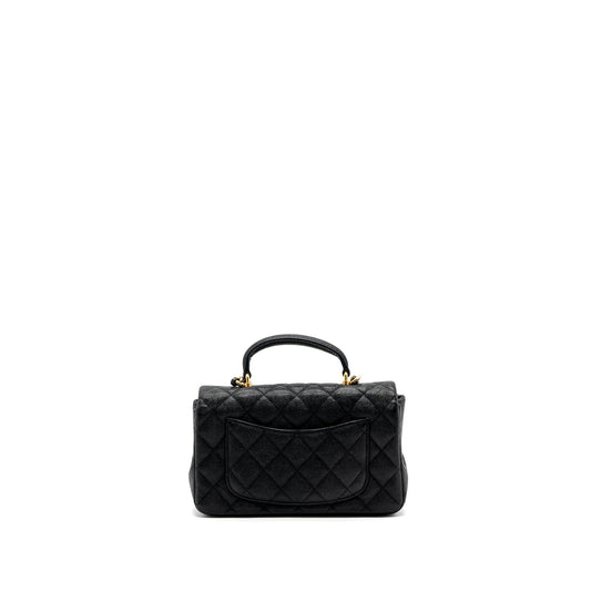 Chanel top handle mini rectangular flap bag grained calfskin black