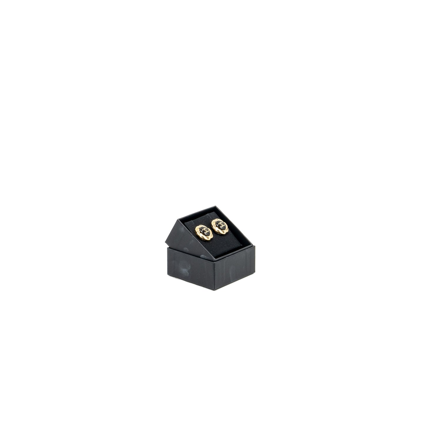 Chanel CC logo with round flower earrings black/gold tone