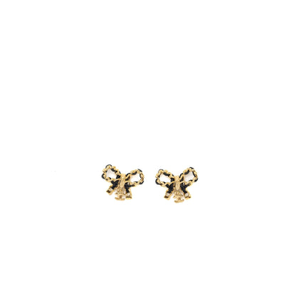 Chanel leather weave bow earrings black with gold tone