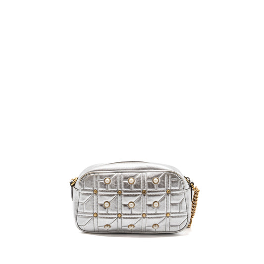Gucci GG Marmont Camera Bag With Pearl Leather Silver