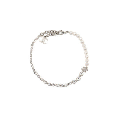 Chanel CC Logo Chocker/Necklace Pearl/Crystal/Silver Tone