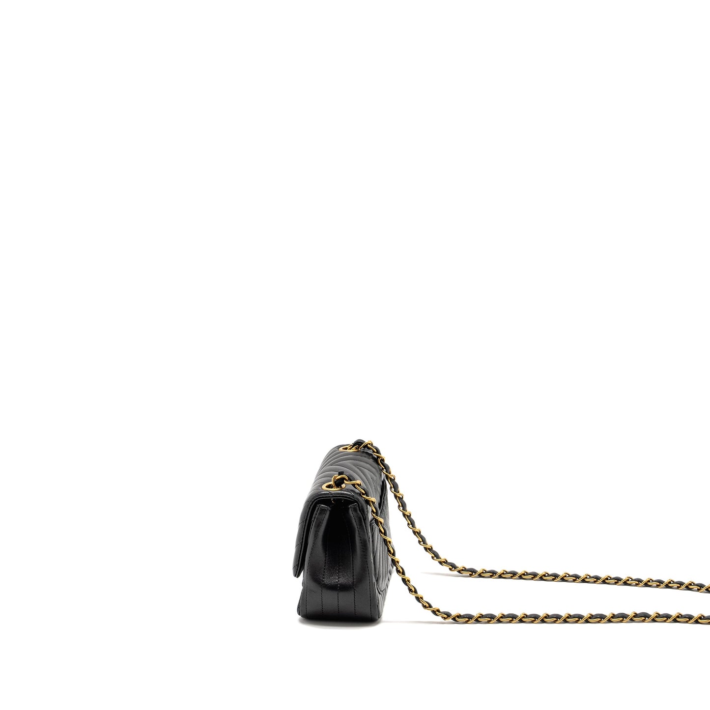 Chanel Mini Square Chevron Flap Bag Lambskin Black