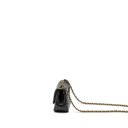 Chanel Mini Square Chevron Flap Bag Lambskin Black