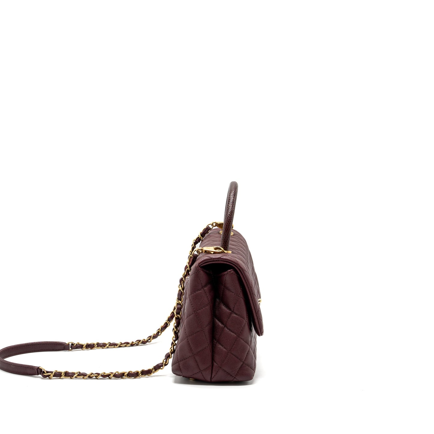 Chanel Medium Coco Handle With Lizard Handle Caviar Burgundy