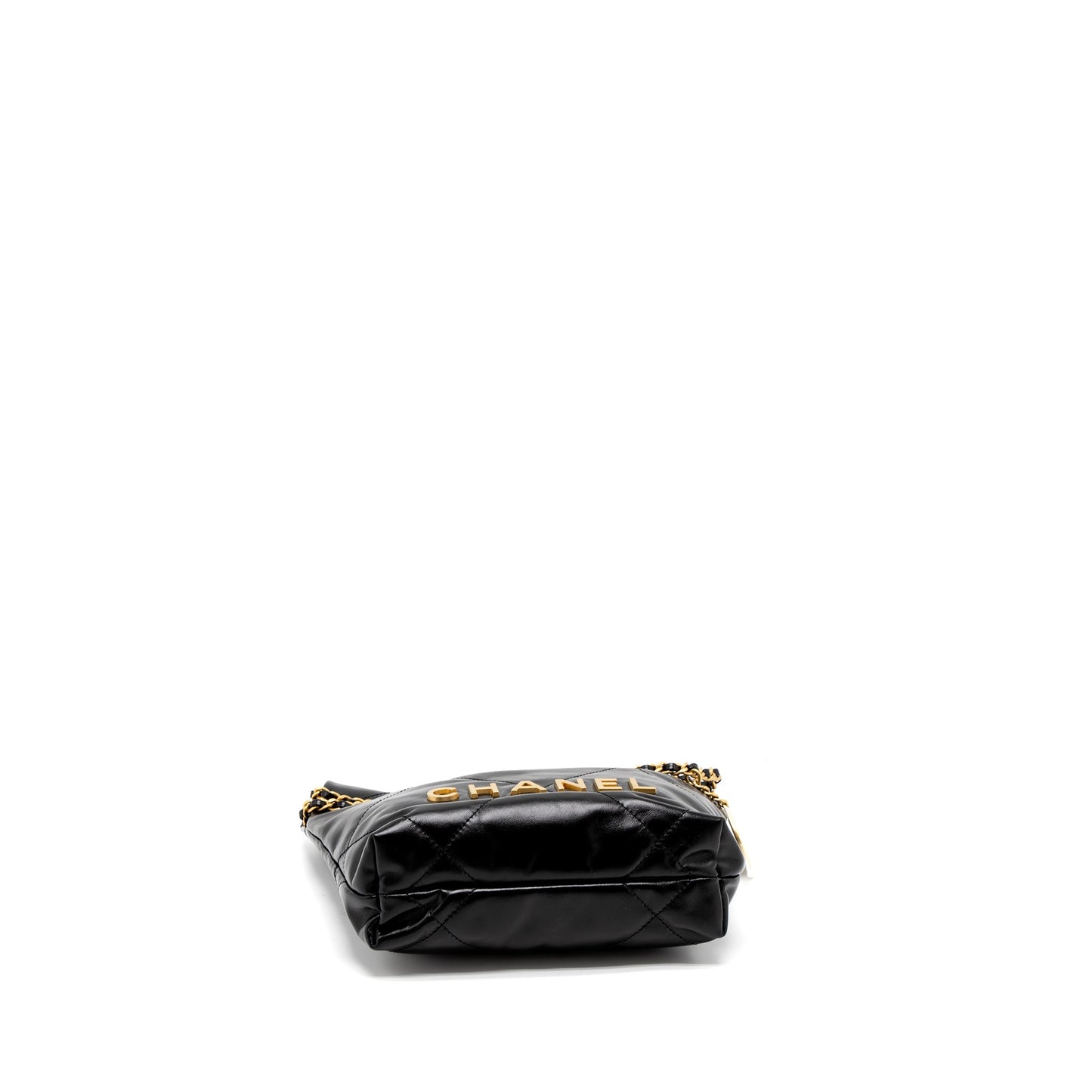 Chanel 23s Mini 22 Bag Shiny Calfskin Black Brushed  (Microchip)