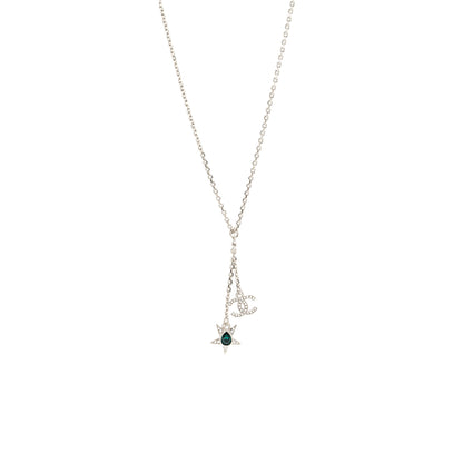 Chanel CC logo/Star Drop Necklace Crystal/Pearl/Silver Tone