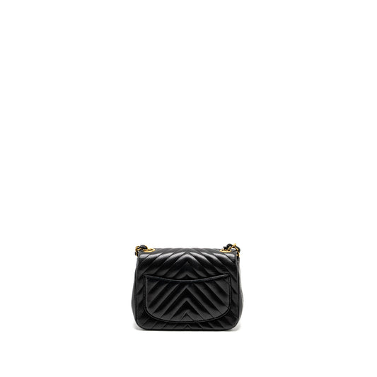 Chanel Mini Square Chevron Flap Bag Lambskin Black