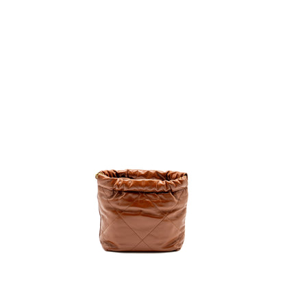 Chanel Mini 22 Bag Shiny Calfskin Dark Beige  (microchip)