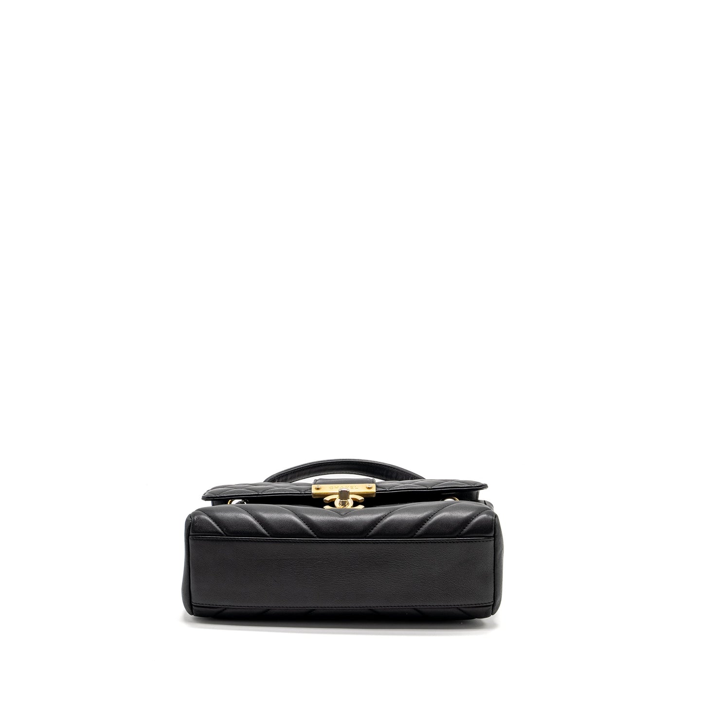 Chanel 19B In The City Top Handle Flap Bag Quilted Chevron Calfskin Black