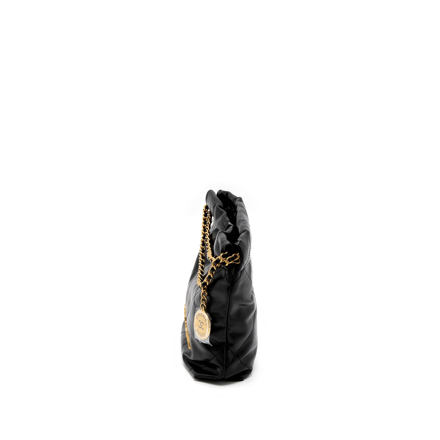 Chanel 23s Mini 22 Bag Shiny Calfskin Black Brushed  (Microchip)