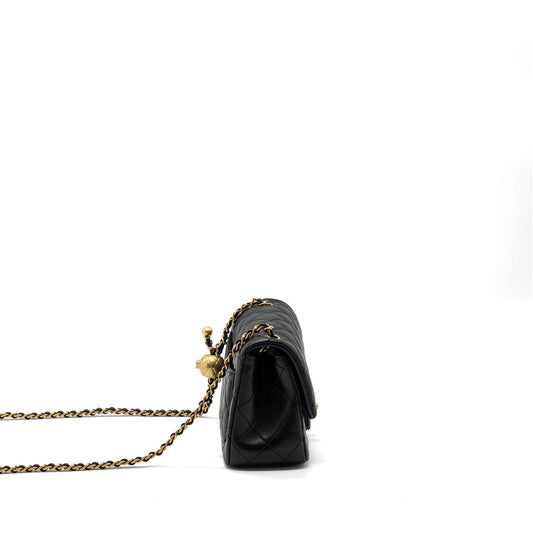 Chanel 23K pearl crush mini square flap bag lambskin black  (microchip)