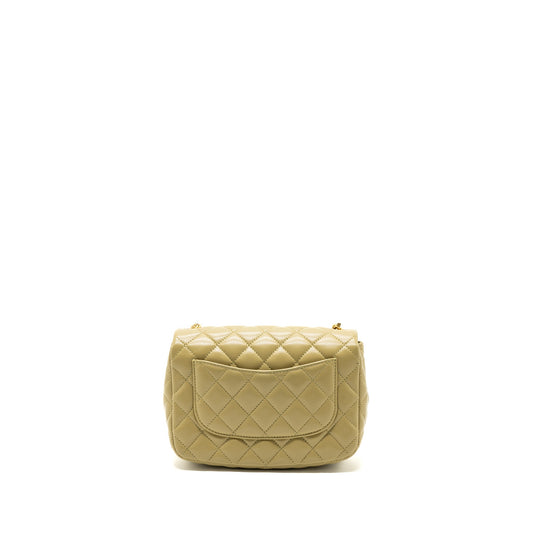 Chanel quilted flap bag with coco love chain lambskin khaki green (Microchip)